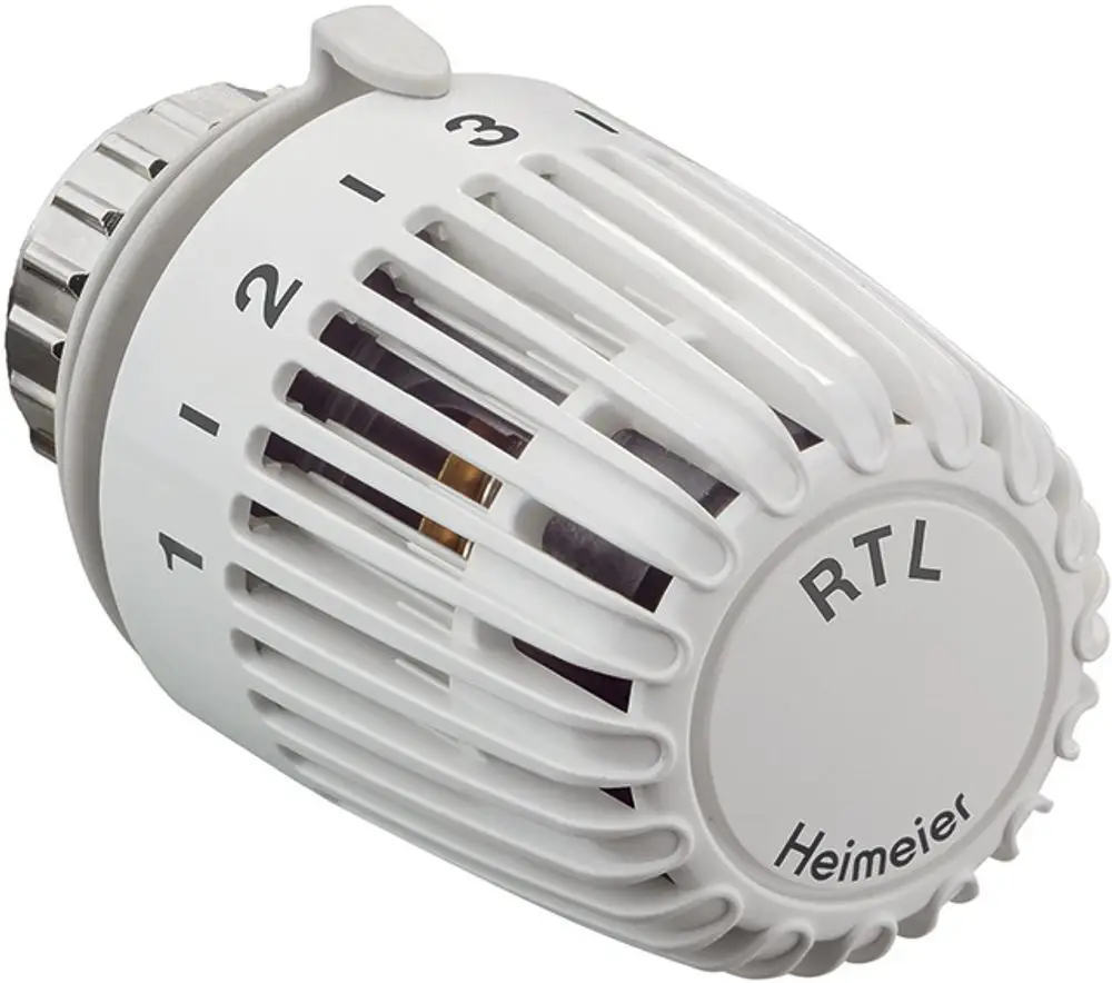 Weißer Thermostat-Regler mit Lüftungsschlitzen und Drehknopf zur Einstellung der Temperatur, verwendet für Rücklauftemperaturbegrenzer von IMI Hydronic Engineering.